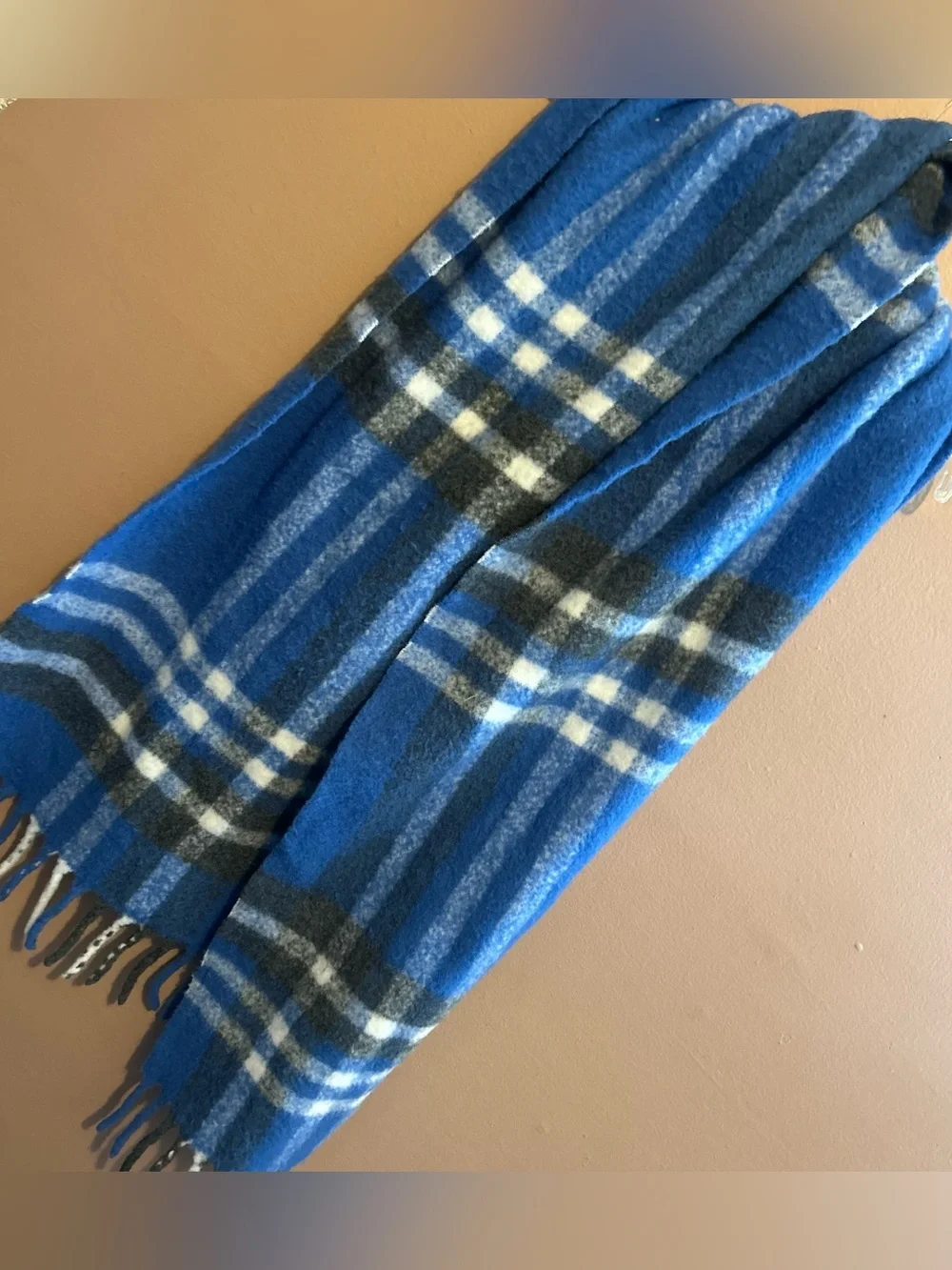Uniqlo Wool Blend Souffle Yarn Chunky Scarf Blue Plaid Winter Fall Unisex